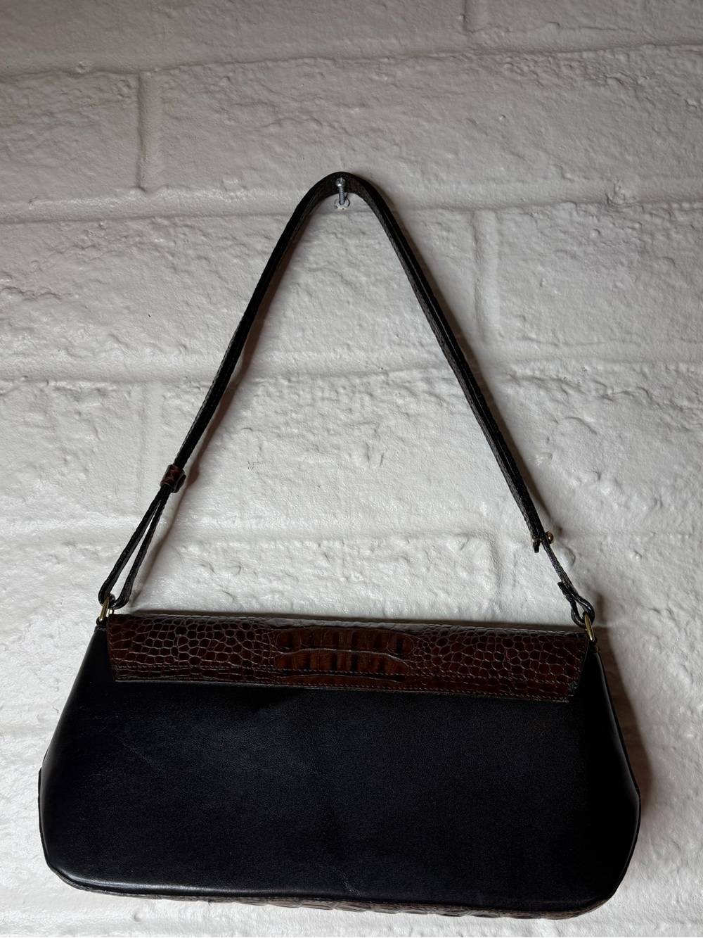 Brahmin Croc-Embossed Shoulder Bag in Brown and Black - Picture 5 of 9